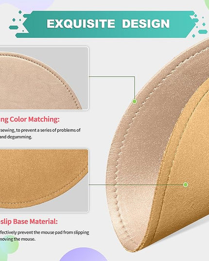 PU Leather Mouse Pad With Stitched Edge Micro-Fiber Base - Non-Slip Waterproof for Computers, Laptop - Round 9 x 9 Inch (Champagne Gold)