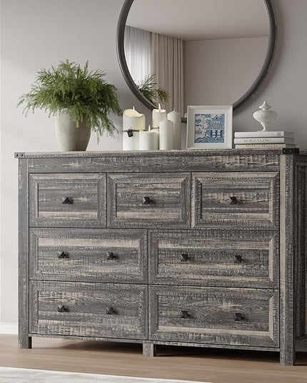 BORNOON 7-Drawer Dresser, Modern Wooden Storage Chest of Drawers, Dresser TV Stand, Wood Drawer Organizer with Metal Handles for Bedroom, Living Room, Hallway