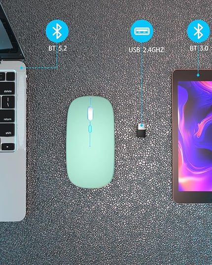 Wireless Bluetooth Mouse - Rechargeable Laptop Mice - with LED Lights,Dual Mode(Bluetooth 5.2 & Portable USB 2.4G) Connection,Silent Computer Mouse for Laptop,iPad,Tablet,MacBook,& PC(Green)