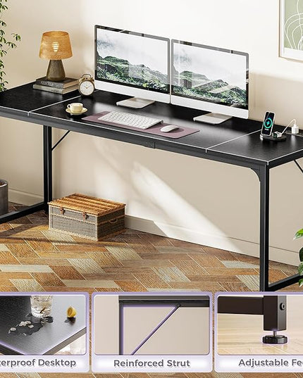 PRAISUN 78 X 24 Inch Office Computer Desk with Power Outlets and USB-C Port, Larger and Longer Gaming Desk, for Home Office, Study, Writing Work from Home Table, Metal Frame, Black