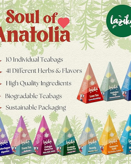 Lazika Tea Variety Pack with Lovely Presentation Box, Black, Green and Herbal Tea Sampler Gift Set, 20 Counts, Premium Collection with Pyramid Infuser Bag, Handcrafted