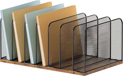 Piskyet Vertical File Organizer, 7-Section Vertical File Folder Holder Stand,Metal Mail Paper Chromebook Organizer for Teacher Desk Office Classroom Desktop Organization