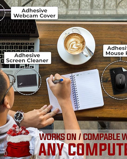 Mouse Pad Adhesive Bottom - Sticks to Any Surface - Portable - Webcam Covers and Screen Cleaner Included (Ruler)