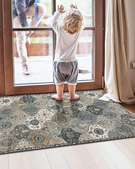 Lahome Moroccan Trellis Small Area Rug, 2x4 Rugs for Entryway Non-Slip Vintage Ultra-Thin Washable Indoor Door Mat Distressed Throw Carpet for Bathroom Kitchen Bedroom, Grey