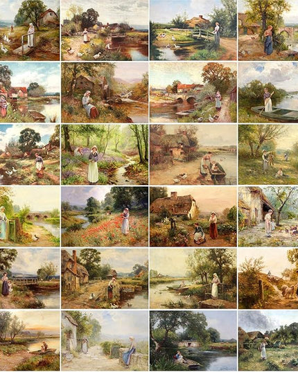 PIXILUV Vintage PostCards 24 pcs Rural Life Pastoral Country Landscapes Vintage Painting