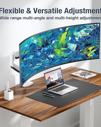 AVLT Single 17"-45" Monitor Arm Desk Mount Premium Mechanical Spring fits One Flat/Curved/Ultrawide Monitor Full Motion Height Swivel Tilt Rotation Adjustable, White