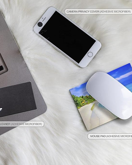 Mouse Pad Adhesive Bottom - Sticks to Any Surface - Portable - Webcam Covers and Screen Cleaner Included (2 Pack - Beach Set)