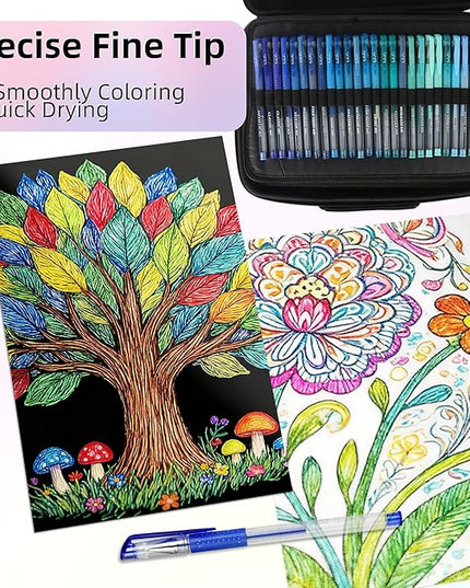 Gel Pens for Adult Coloring Book, 312 Pack Artist Colored Pens with 40% More Ink, Glitter Gel Pens with Case and Coloring Book, Perfect Art Supplies for Adults for Coloring