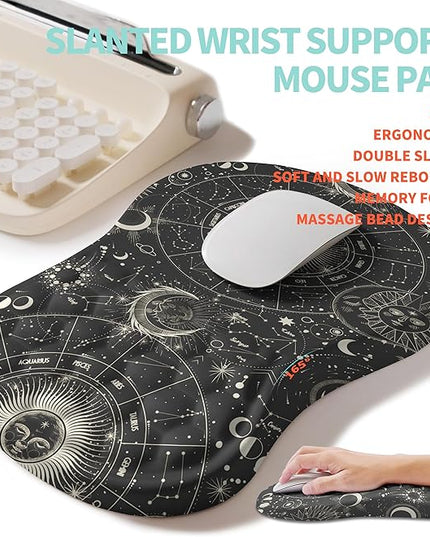2-in-1 Ergonomic Set, Wave Rise Keyboard Wrist Rest and Massage Bulge Slope Mouse Pad Wrist Support, Cushion Memory Foam Integrated to Relieve Wrist Pain, Constellation