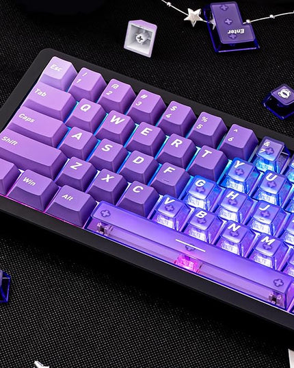 Gradient Grape Purple Clear keycaps，Cherry Profile Key caps Purple Crystal keycap Set，PBT+PC Material Keycaps 160 Keys Custom Key caps Compatible with ANSI/ISO, TKL, Full-Sized Layout