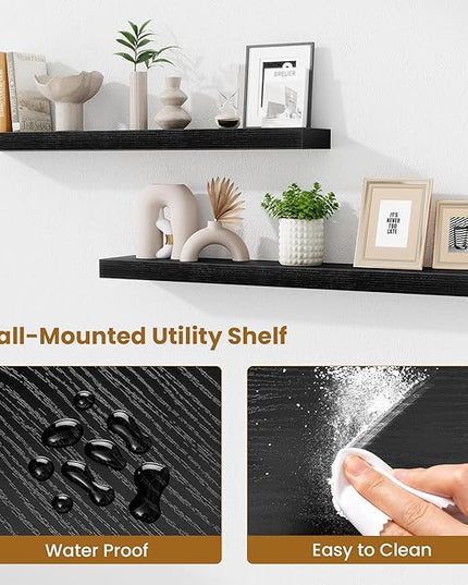 Fun Memories 40 Inch Floating Shelves, Long Wood Wall Shelf Set of 2 with Invisible Brackets, for Bathroom, Living Room, Bedroom, Kitchen, Black