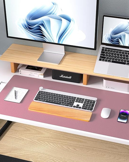 Aothia Leather Desk Pad Protector, Mouse Pad, Office Desk Mat, 31.5" x 15.7" Non-Slip PU Leather Desk Blotter, Laptop Desk Pad, Waterproof Desk Writing Pad for Office and Home (Dark Pink)
