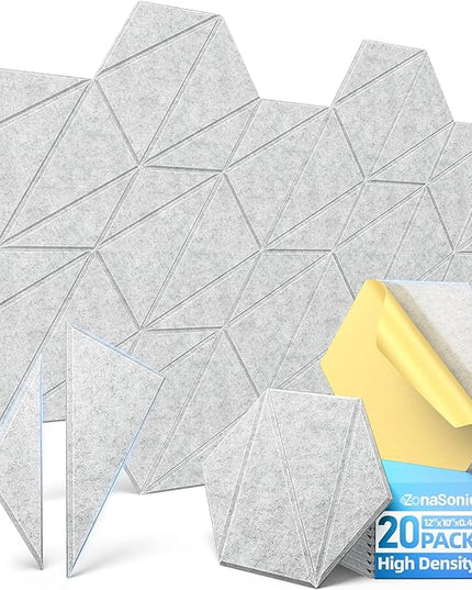 20 Pack Acoustic Panels with Self-Adhesive 12"X10"X0.4" Sound Proof Foam Panels for Walls, High Density Soundproof Wall Panels, Z-Line Hexagon Sound Dampening Panels for Home Studio Decor Office-Gray