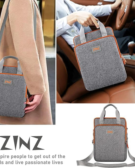 ZINZ 12.3-13 Inch Travel Laptop Shoulder Bag with Expandable Compartment and Valuables Compartment -Gray-Orange edge