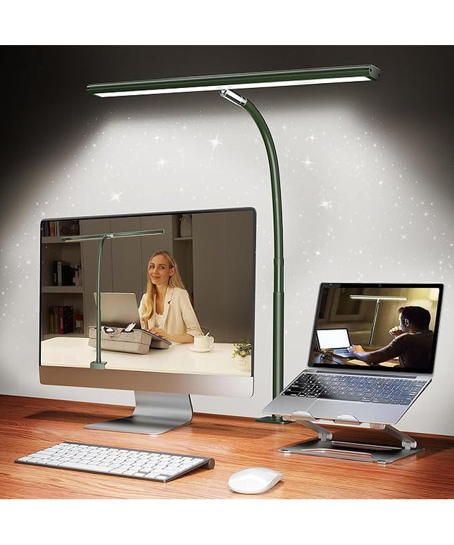 LED Desk Lamp for Office Home, Eye-Caring Desk Light with Stepless Dimming Adjustable Flexible Gooseneck, 10W USB Adapter Desk Lamp with Clamp for Reading, Study, Workbench (Green)