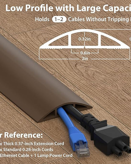 ZhiYo 4ft Cord Hider Floor, Soft PVC Cord Covers for Wires on Floor, Wire Cover to Hide Extension Cords, Cable Cover Protect Cords & Prevent Trips, Cable Cavity: W0.6in x H0.32in, Vintage Coffee Brown