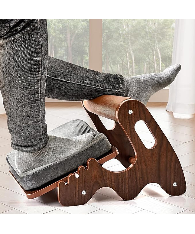 Foot Rest for Under Desk at Work- Adjustable Rocking Foot Stool with 3 Height Position and Soft Crossbar, Ergonomic Wooden Footrest with Soft Sponge Pad for Home, Office