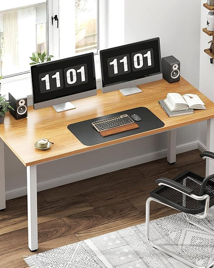 Need 54.3 Inch Large Computer Desk, Modern Simple Style Desk for Home Office, Basic Writing Table for Study Student, Teak White