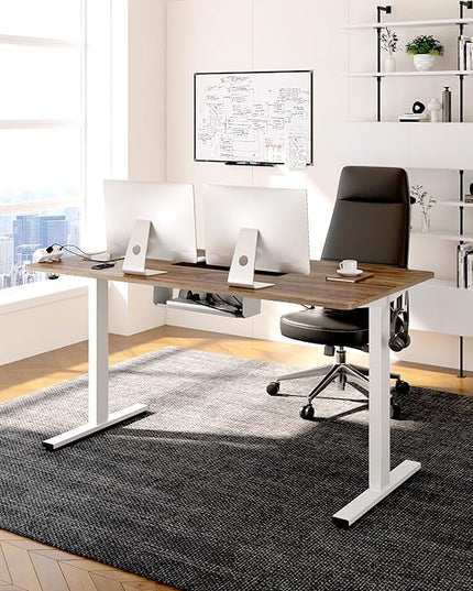 FLEXISPOT EN2 Whole-Piece Standing Desk with Clamp Power Strip, 48 x 30 Electric Stand Up Height Adjustable Desk with Cable Management (White Frame + 48" Black Walnut Desktop, 2 Packages)