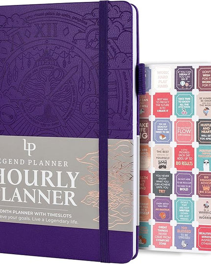 Legend Planner Hourly Schedule Edition – Deluxe Weekly & Daily Organizer with Time Slots. Time Management Appointment Book Journal for Work & Personal Life, Undated, A5 Hardcover – Purple, Debossed