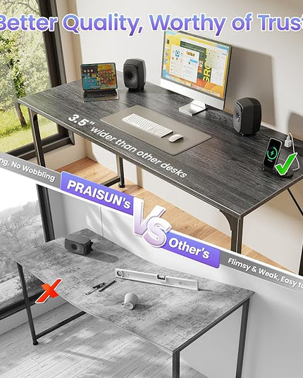 PRAISUN 54 X 20 Inch Office Computer Desk with Power Outlets and USB-C Port, Larger and Longer Gaming Desk, for Home Office, Study, Bedroom, Writing Work from Home Table, Metal Frame, Grey