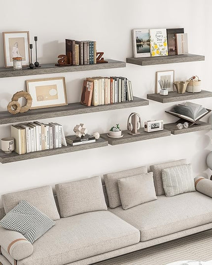 RICHFOCUS 55Inch Floating Shelves for Wall 2 Pack Shelves for Bedroom|Kitchen|Bathroom Wall Mounted Rustic Wood Floating Shelf with Invisible Brackets for Books|Storage|Decor, Grey