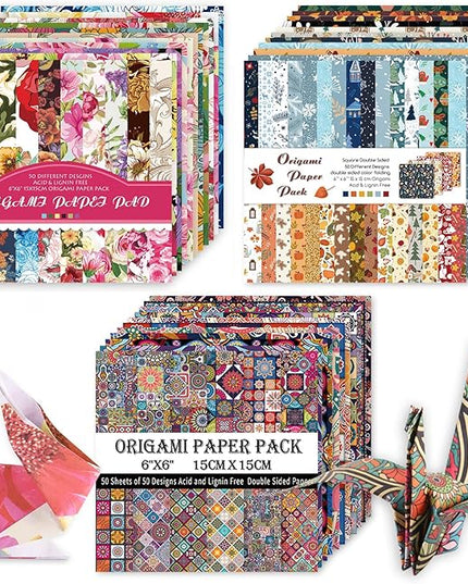 Origami 6x6 Paper Kit 150 Sheets 150 Vivid Colors Double Sided Same Printed Traditional Patterns Square for Arts Crafts Projects Japan Traditional Chiyo.Bohemian