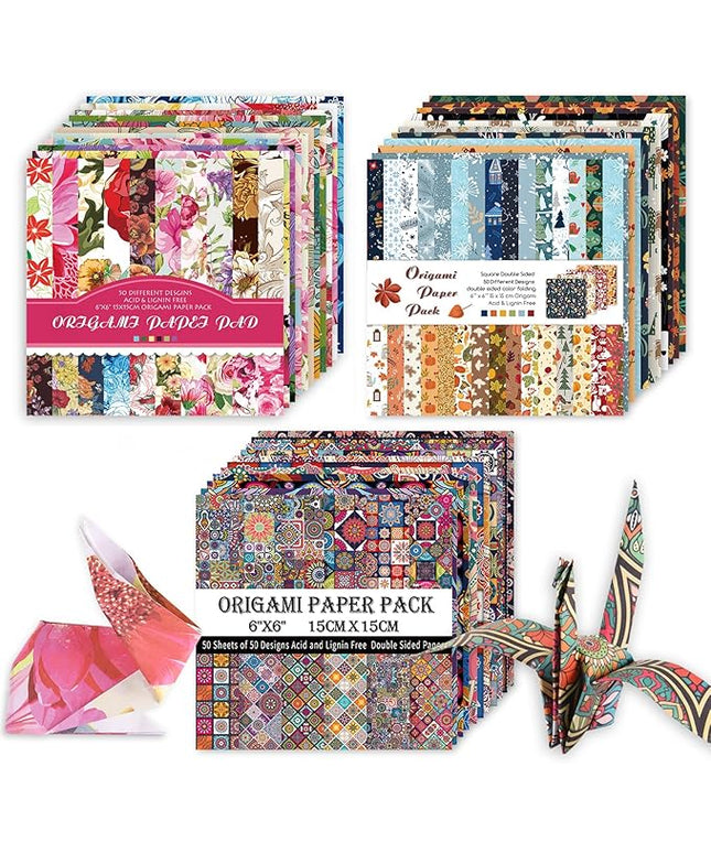 Origami 6x6 Paper Kit 150 Sheets 150 Vivid Colors Double Sided Same Printed Traditional Patterns Square for Arts Crafts Projects Japan Traditional Chiyo.Bohemian