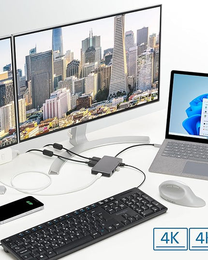 Kensington UH1450P Dual 4K Monitor USB Type C Hub, Laptop Docking Stations with Dual 1.4++ DisplayPort Ports, 85W Charging for Thunderbolt 3/4 and USB-C Devices, 2X USB-A, 1 USB Type C Port (K36900WW)