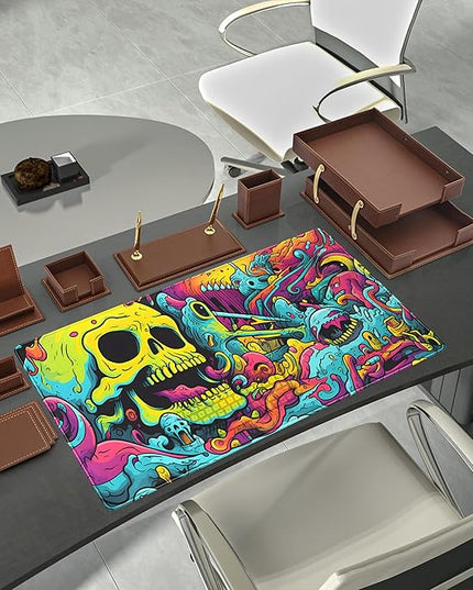 Gaming Desk Mat Skull Desk Pad Extended Mouse Pad XXL, Cool Mouse and Keyboard Mat Big Desktop Mats for Desk, Laptop Mat with Non-Slip Base & Stitched Edges, Office Decor for Men 31.5" x 15.7"