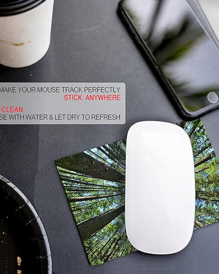 Mouse Pad Adhesive Bottom - Sticks to Any Surface - Portable - Webcam Covers and Screen Cleaner Included (Tall Trees)
