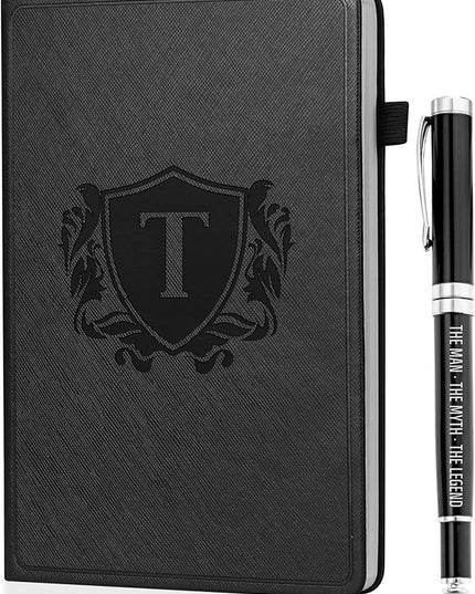 InnoBeta Personalized Notebook for Men, Hardcover Leather Journal for Writing, Travel, Business, Work & School, Note Taking, A5 Diary Notepad, 5.7"×8.3" Black, T
