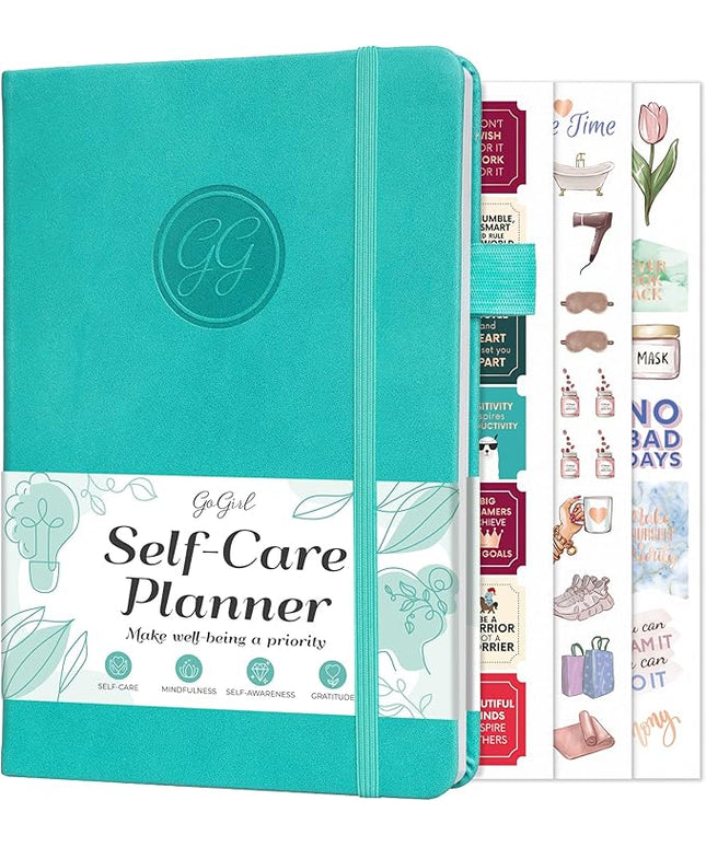 GoGirl Self-care Journal – Daily Mental Health Notebook with Mood & Wellness Trackers – Personal Development, Meditation & Reflection Journal for Women – Hardcover, Lasts 3 Months (Turquoise)