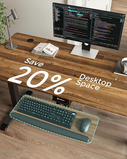 EUREKA ERGONOMIC Keyboard Tray Height Adjustable, Swivel Tilt Computer Keyboard Drawer Under Desk, 25x9.13'' Sliding Keyboard & Mouse Platform with Mouse Pad for Typing, Walnut