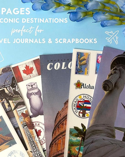 Fayware 300+ Travel Stickers for Scrapbooking & 20 A5 Papers - Pre-Cut Washi Stickers for Journaling, Vintage Travel Scrapbooking Supplies, Junk Journals Stickers