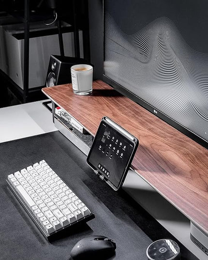 Raico Desk Cockpit Shelf Monitor Stand System Dual Screen Setup Wood Large Desk Accessory Organizer Unit (Walnut, Full Length v2 | 45.7 Inches)