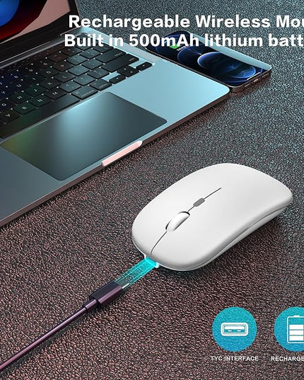 Wireless Bluetooth Mouse Rechargeable Laptop Mice Use Portable(Bluetooth5.2 and USB 2.4G) Dual Mode Connection Silent Slim Computer Mouse for Laptop/iPad Tablet/Apple MacBook/PC(Bright White)