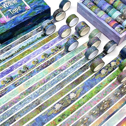 27 Rolls Washi Tape Set - Monet Gold Foil Vintage Decorative Masking Tape,Adhesive Craft Tapes for Scrapbooking Supplies,Journaling Supplies,Diy Crafts,Junk Journal Supplies, School Supplies