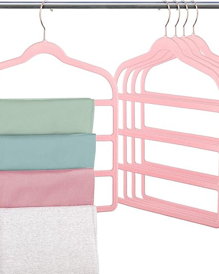 Velvet Pants Clothes Hanger Space Saving Non Slip Pants Shorts Hanger, Myfolrena Jeans Slack Trousers Hangers Multiple Velvet Hanger Closet Storage and Organization for Jeans,Scarf,Tie(Pink, 5)