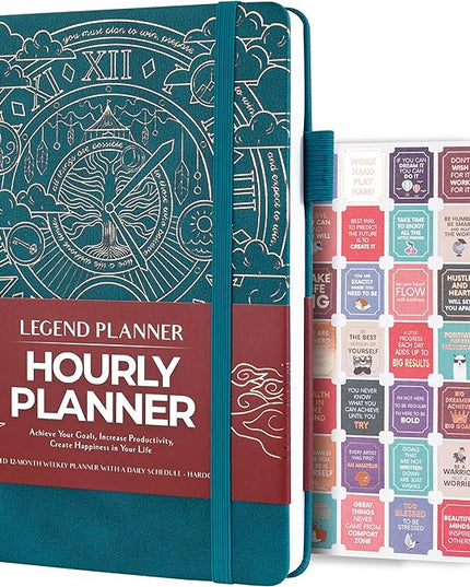 Legend Planner Hourly Schedule Edition – Deluxe Weekly & Daily Organizer with Time Slots. Time Management Appointment Book Journal for Work & Personal Life, Undated, A5 Hardcover – Dark Teal Gold