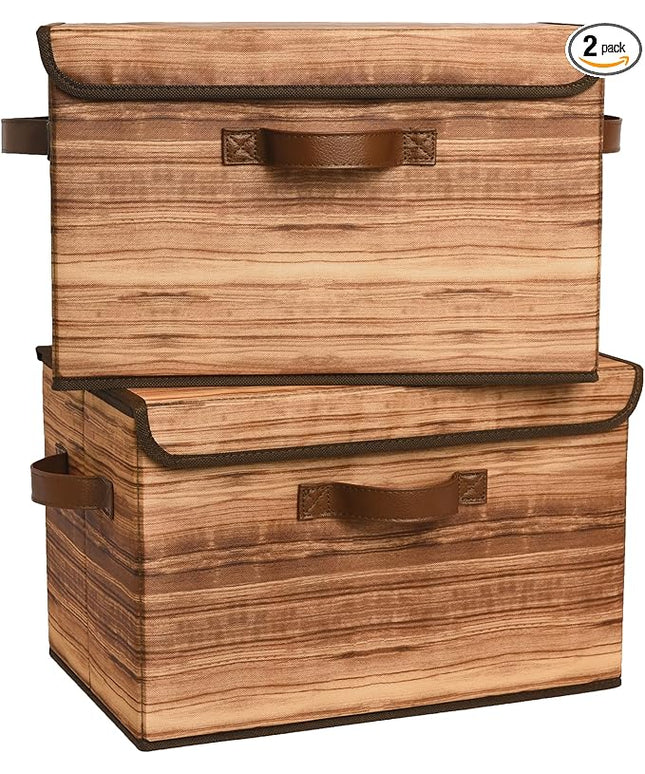 GRANNY SAYS Storage Boxes with Lid, Fabric Storage Bins with Lids, Decorative Closet Storage and Organizer, Wood Grain Print Bins, 2-Pack