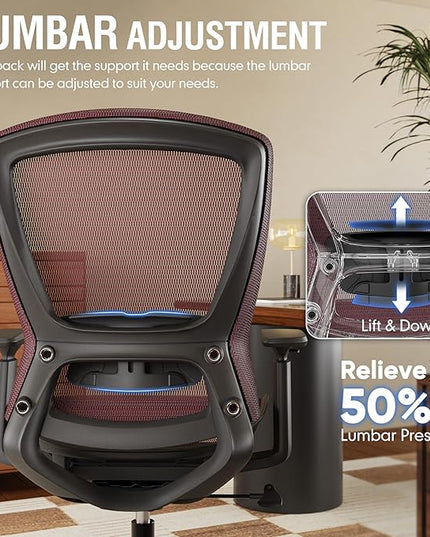 ELABEST T96 Mesh Office Chair,Ergonomic Computer Desk Chair,Sturdy Task Chair- Adjustable Lumbar Support & Armrests,Tilt Function,Comfort Wide Seat,Swivel Home Office Chair