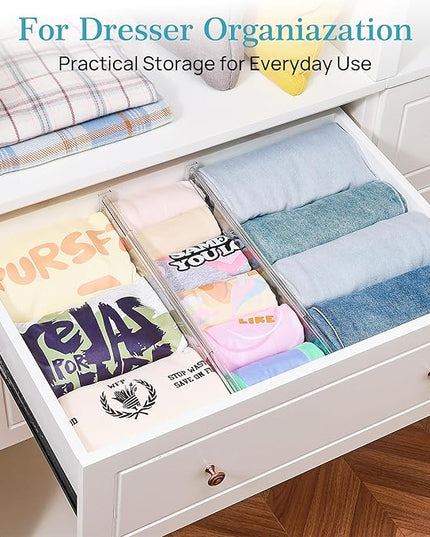 Vtopmart 8 Pack 4" Regular Upgrade Drawer Dividers for Clothes, 12.8"-22.3" Expandable Dresser Drawer Organizer, Clear Plastic Separators for Dresser, Baby Clothing, Underwear, Cosmetic, Toiletries