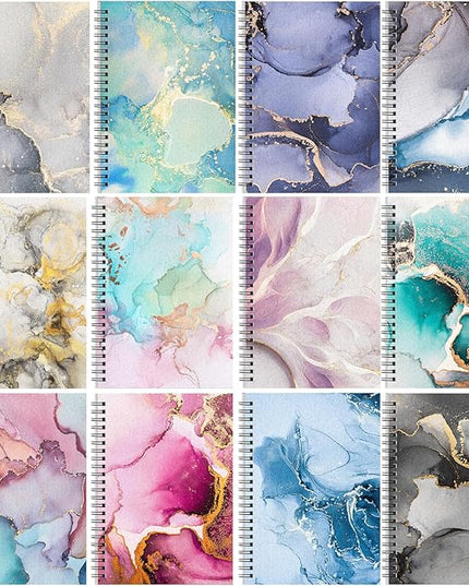 Fuutreo 12 Pcs Spiral Notebook for Work A5 8.3 x 5.7 Inch College Ruled Spiral Journal Notebook Kraft Cover Ruled Paper, 12 Color, 60 Sheets, 120 Pages for Office School(Marble Pattern)