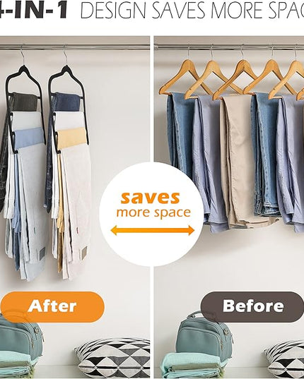 Velvet Pants Clothes Hanger Space Saving Non Slip Pants Shorts Hanger, Myfolrena Jeans Slack Trousers Hangers Multiple Velvet Hanger Closet Storage and Organization for Jeans,Scarf,Tie(Black, 5)