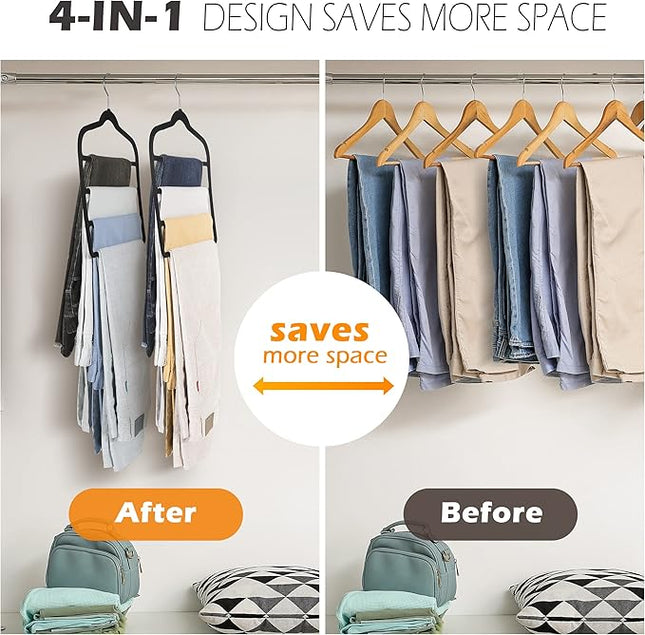 Velvet Pant Clothes Hanger Space Saving Non Slip Shorts Hanger, Myfolrena Jeans Slack Trousers Hangers Multiple Velvet Hanger Closet Organizer Storage and Organization for Jeans,Scarf,Tie(Black,3)