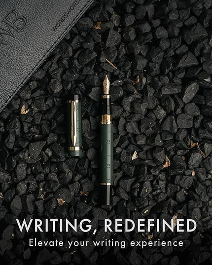 Wordsworth & Black Primori Fountain Pen Set [Green Gold]; Medium Nib, Gift Case, 24 Ink Cartridges, Refill Converter, Manual; Journaling, Calligraphy, Smooth Writing Pens; Left and Right Handed