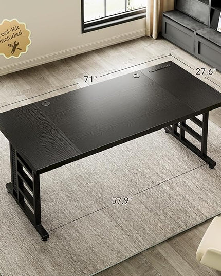 Coleshome 71 Inch Executive Desk with USB Ports, Computer Office Desk, Large Mordern Writing Table, Workstation Business Furniture for Home Office, Black
