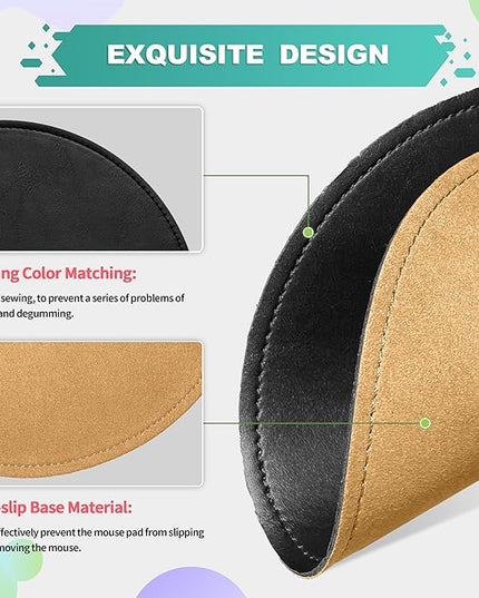 Mouse Pad，Round Mouse Pad，PU Mouse Pad，Leather Mouse Pad with Stitched Edge Micro-Fiber Base with Non-Slip Waterproof，Mouse Pad for Computers，Laptop，9 x 9 Inch (Ruffle Detailed Black)