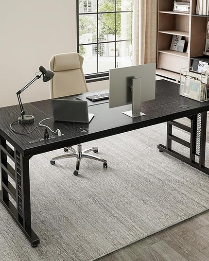 Coleshome 71 Inch Executive Desk with USB Ports, Computer Office Desk, Large Mordern Writing Table, Workstation Business Furniture for Home Office, Black